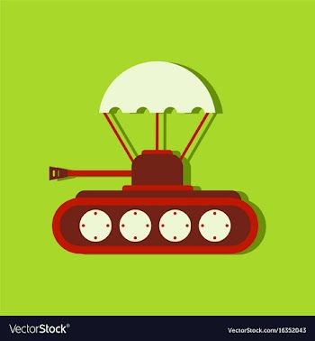 Flat icon design collection tank on parachute in vector image