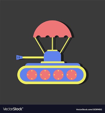 Flat icon design collection tank on parachute in vector image