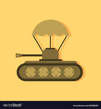 Flat icon design collection tank on parachute in vector image