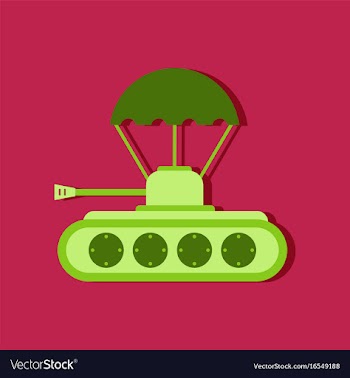 Flat icon design collection tank on parachute in vector image