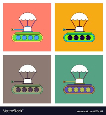 Flat icon design collection tank on parachute vector image