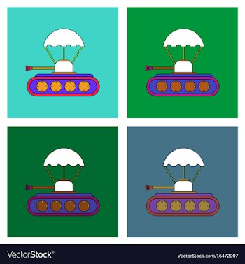 Flat icon design collection tank on parachute vector image