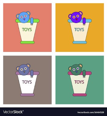 Flat icon design collection teddy bear in bucket vector image