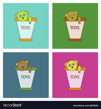 Flat icon design collection teddy bear in bucket vector image