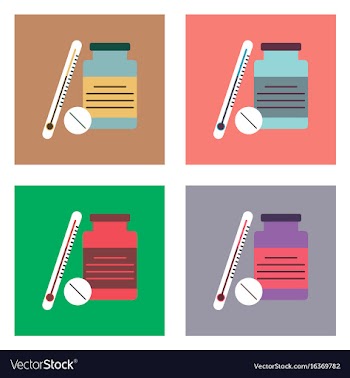 Flat icon design collection thermometer with bank vector image