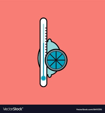 Flat icon design collection thermometer with lemon vector image
