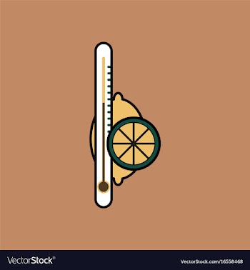 Flat icon design collection thermometer with lemon vector image