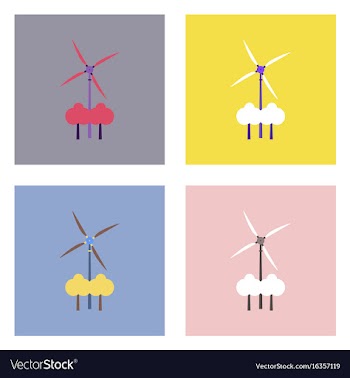 Flat icon design collection three wind turbines vector image
