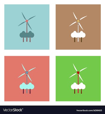 Flat icon design collection three wind turbines vector image