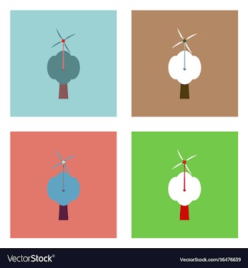 Flat icon design collection three wind turbines vector image