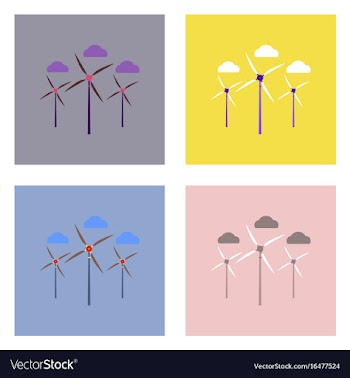 Flat icon design collection three wind turbines vector image