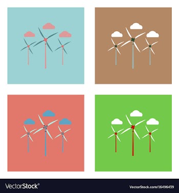 Flat icon design collection three wind turbines vector image