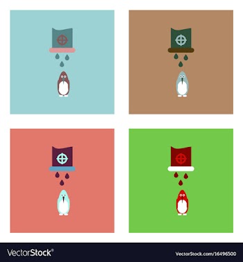 Flat icon design collection water pipe and penguin vector image