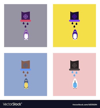 Flat icon design collection water pipe and penguin vector image