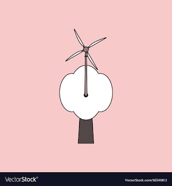 Flat icon design collection wind turbine and tree vector image