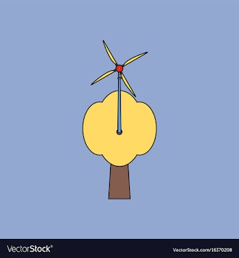 Flat icon design collection wind turbine and tree vector image