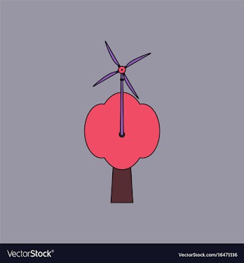Flat icon design collection wind turbine and tree vector image