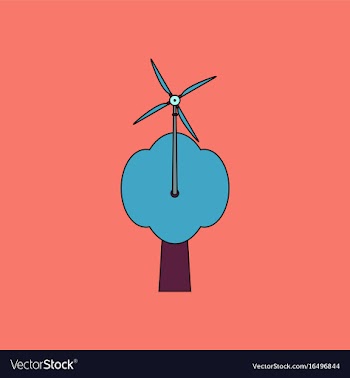 Flat icon design collection wind turbine and tree vector image