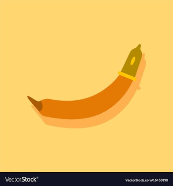 Flat icon design condom on banana in sticker style vector image