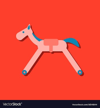 Flat icon design kids rocking horse in sticker vector image