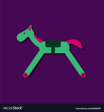 Flat icon design kids rocking horse in sticker vector image
