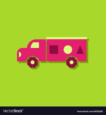 Flat icon design kids truck silhouette in sticker vector image