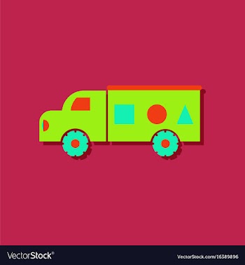 Flat icon design kids truck silhouette in sticker vector image