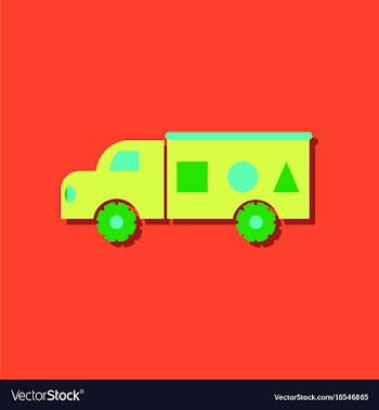 Flat icon design kids truck silhouette in sticker vector image