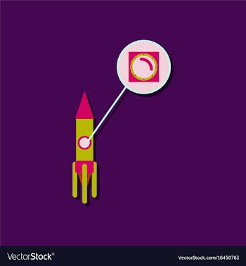Flat icon design rocket illuminator in sticker vector image