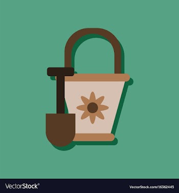 Flat icon design shovel and bucket in sticker vector image