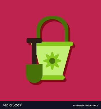 Flat icon design shovel and bucket in sticker vector image