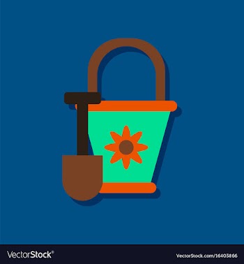 Flat icon design shovel and bucket in sticker vector image