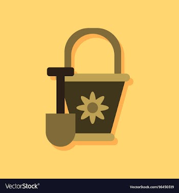 Flat icon design shovel and bucket in sticker vector image