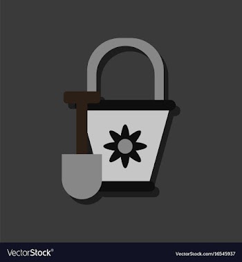 Flat icon design shovel and bucket in sticker vector image