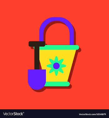 Flat icon design shovel and bucket in sticker vector image