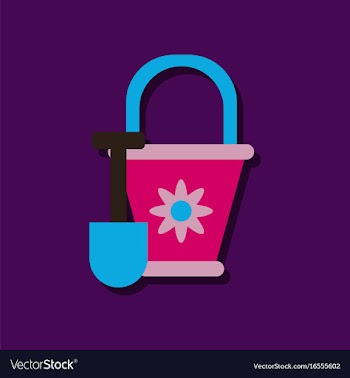 Flat icon design shovel and bucket in sticker vector image