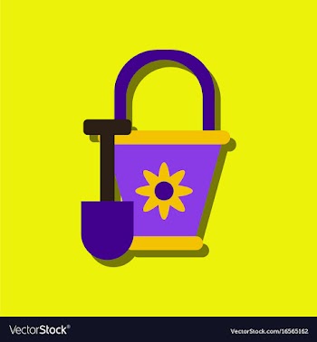 Flat icon design shovel and bucket in sticker vector image