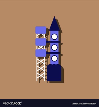 Flat icon design space rocket in sticker style vector image