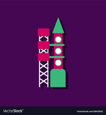 Flat icon design space rocket in sticker style vector image