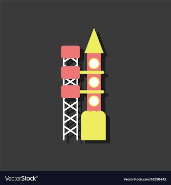 Flat icon design space rocket in sticker style vector image