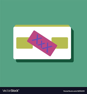 Flat icon design videocassette and xxx in sticker vector image