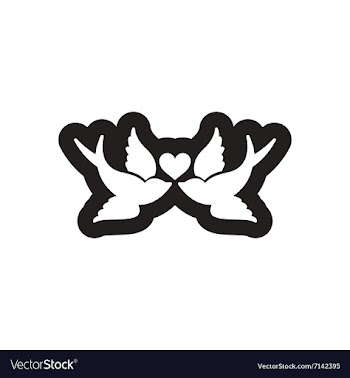 Flat icon in black and white birds heart vector image