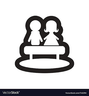 Flat icon in black and white boy girl bench vector image