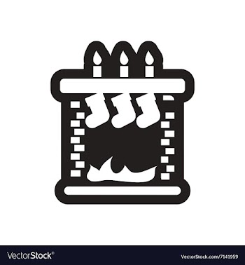 Flat icon in black and white Christmas fireplace vector image