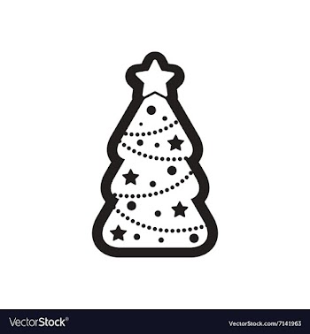 Flat icon in black and white Christmas tree vector image