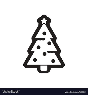 Flat icon in black and white Christmas tree vector image