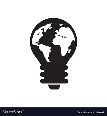 Flat icon in black and white Earth lightbulb vector image