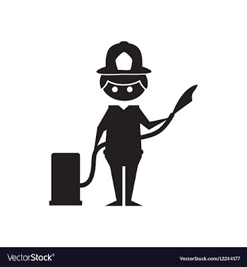 Flat icon in black and white firefighter vector image