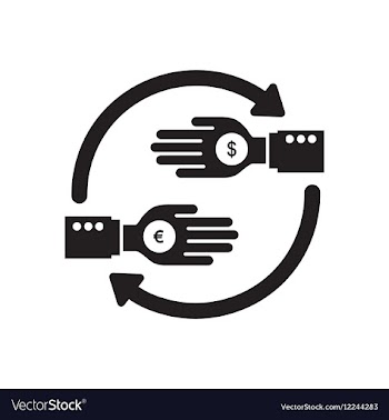 Flat icon in black and white hand exchange coins vector image