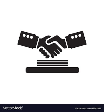 Flat icon in black and white handshake documents vector image